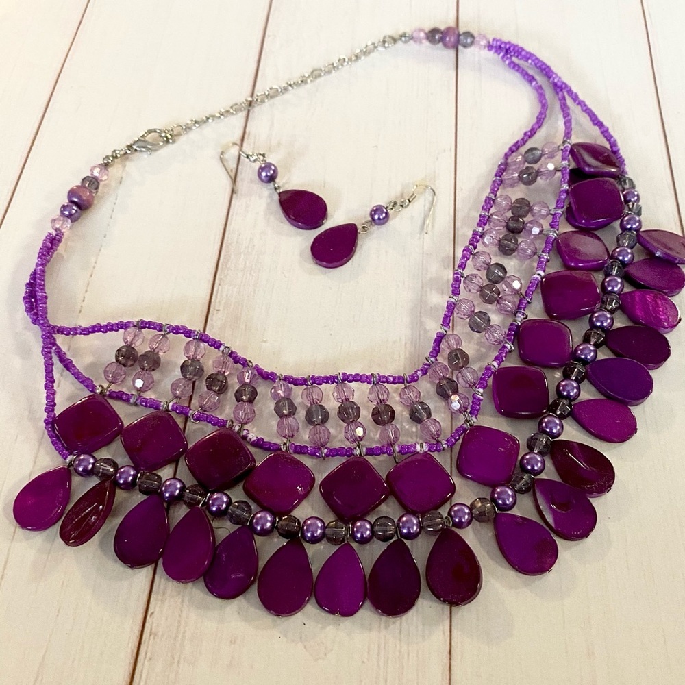 Purple Art Deco  Necklace Set